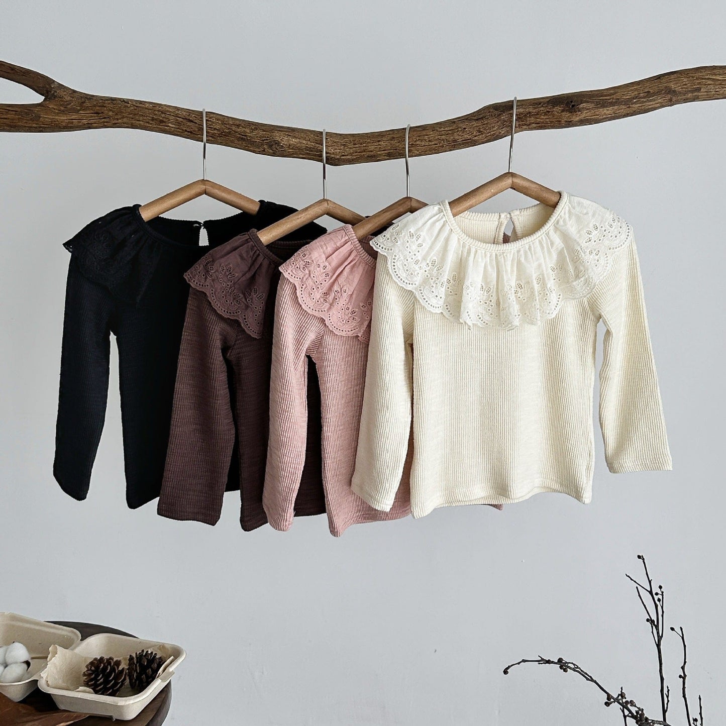 長袖Tシャツ フラワーフリル襟長袖Tシャツ キッズカットソー【mh0010958】