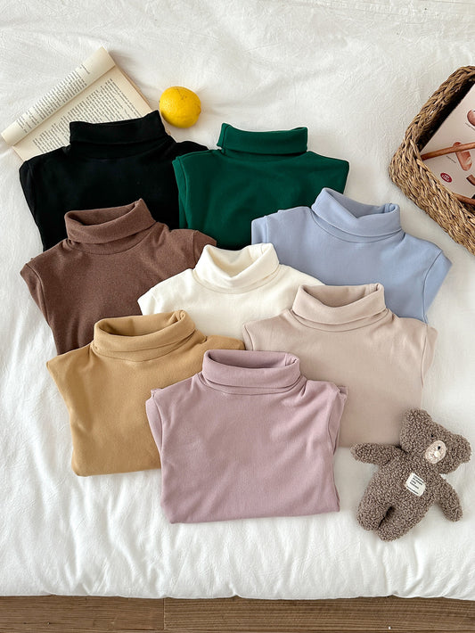 長袖Tシャツ 長袖Tシャツ キッズ ハイネック 無地 ベーシック くすみカラー トップス【mh0011664】