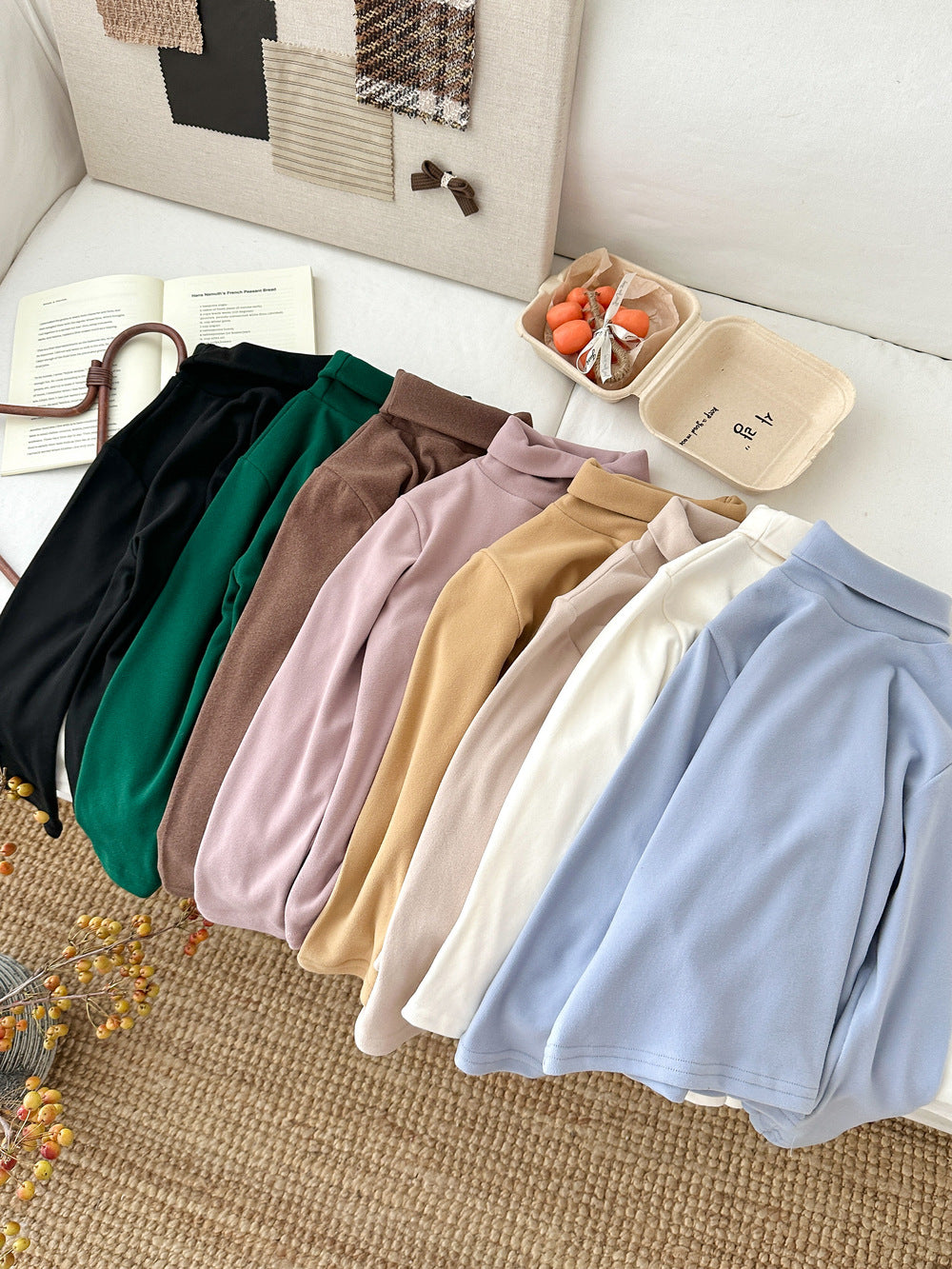 長袖Tシャツ 長袖Tシャツ キッズ ハイネック 無地 ベーシック くすみカラー トップス【mh0011664】