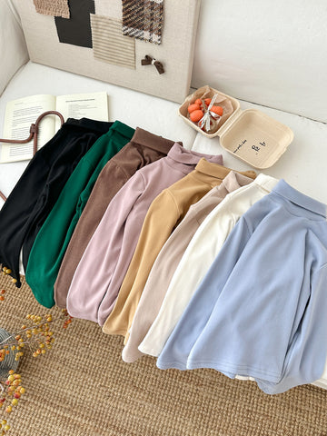 長袖Tシャツ 長袖Tシャツ キッズ ハイネック 無地 ベーシック くすみカラー トップス【mh0011664】