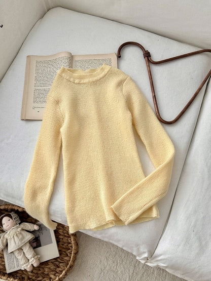 長袖Tシャツ Yellow / 90cm 韓国風タートルネックリブニットプルオーバー/セータ【mh0010768】