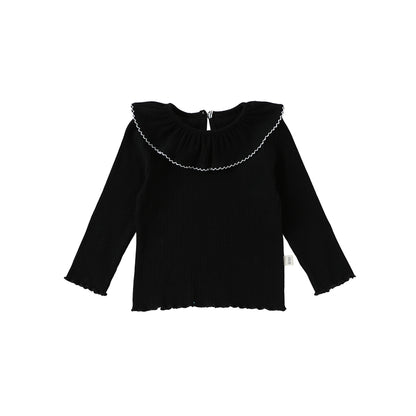 Lace Collar Cotton T-shirt レース襟 長袖Tシャツ【mh0012339】 73CM / Black lace collar mamahalo shop