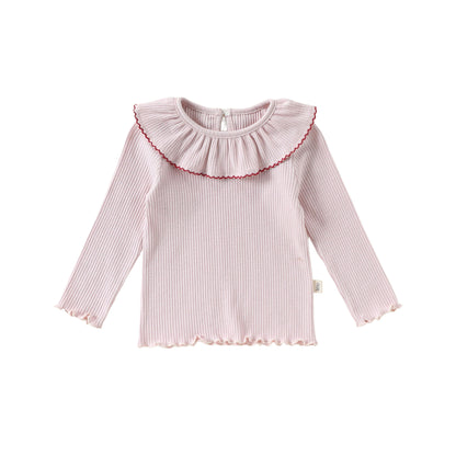 Lace Collar Cotton T-shirt レース襟 長袖Tシャツ【mh0012339】 73CM / Pink lace collar mamahalo shop