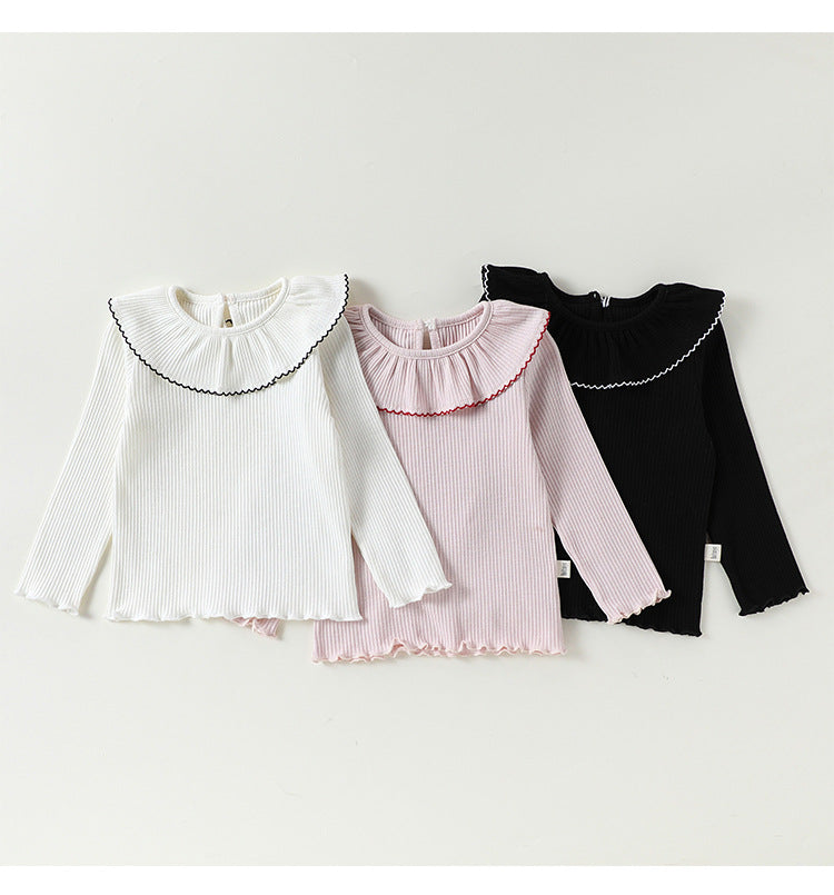 Lace Collar Cotton T-shirt レース襟 長袖Tシャツ【mh0012339】 Beitaoya