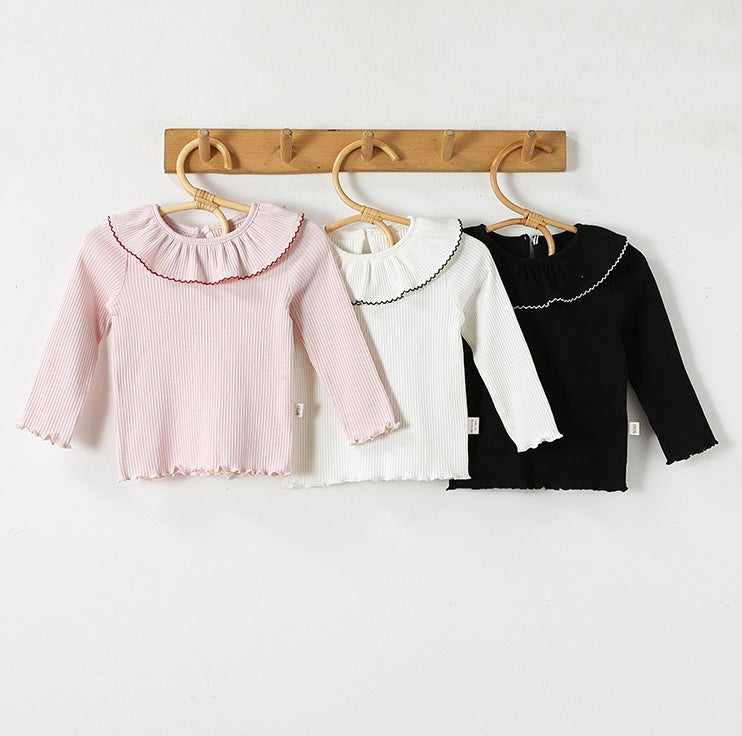 Lace Collar Cotton T-shirt レース襟 長袖Tシャツ【mh0012339】 Beitaoya