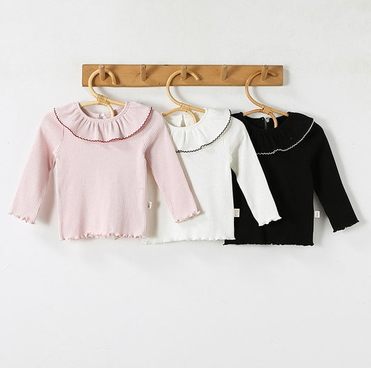 Lace Collar Cotton T-shirt レース襟 長袖Tシャツ【mh0012339】 Beitaoya