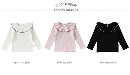 Lace Collar Cotton T-shirt レース襟 長袖Tシャツ【mh0012339】 Beitaoya