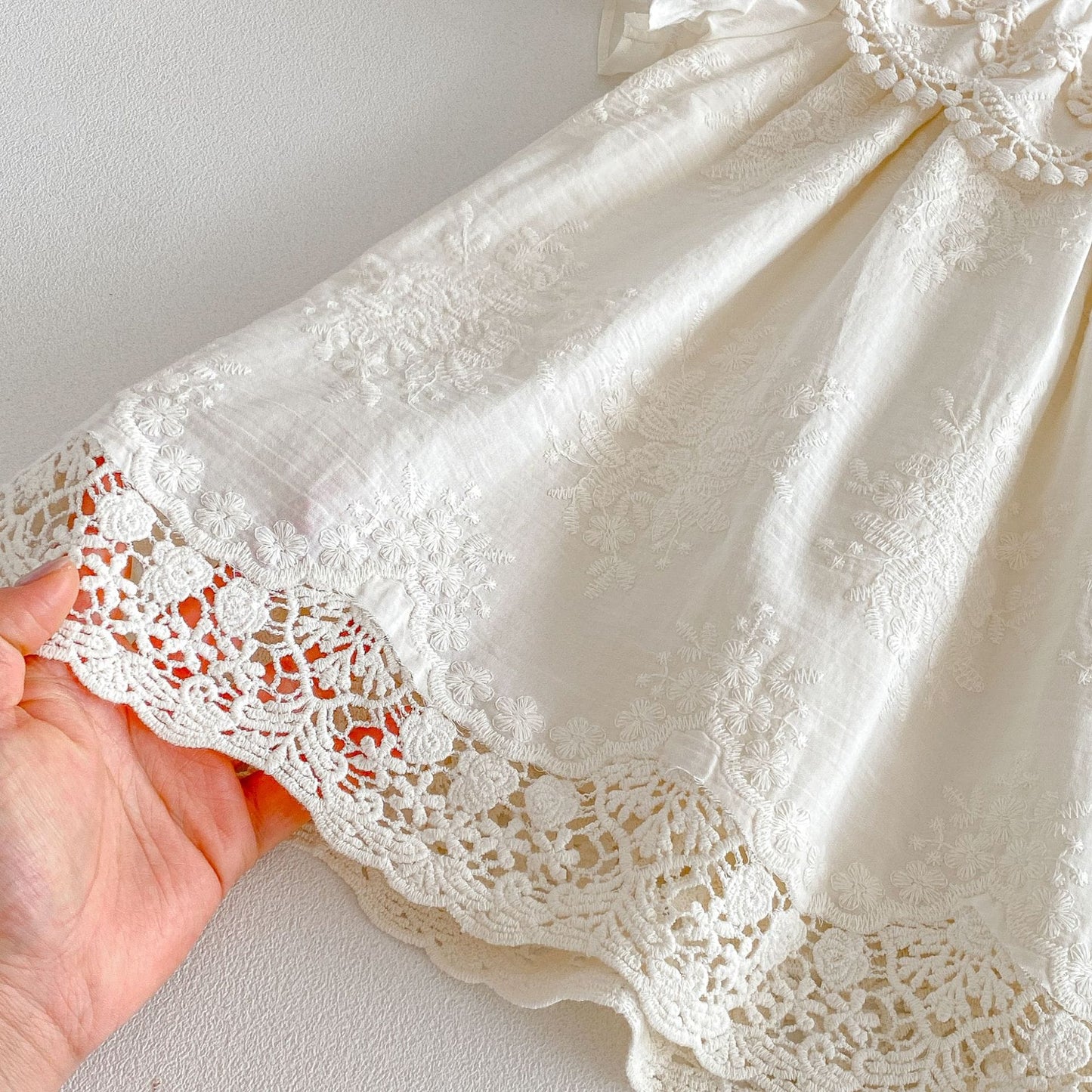 Lace Collar Embroidery Dress レース襟 総刺繍 コットン 半袖ワンピース【mh0012707】 angou 半袖ワンピース