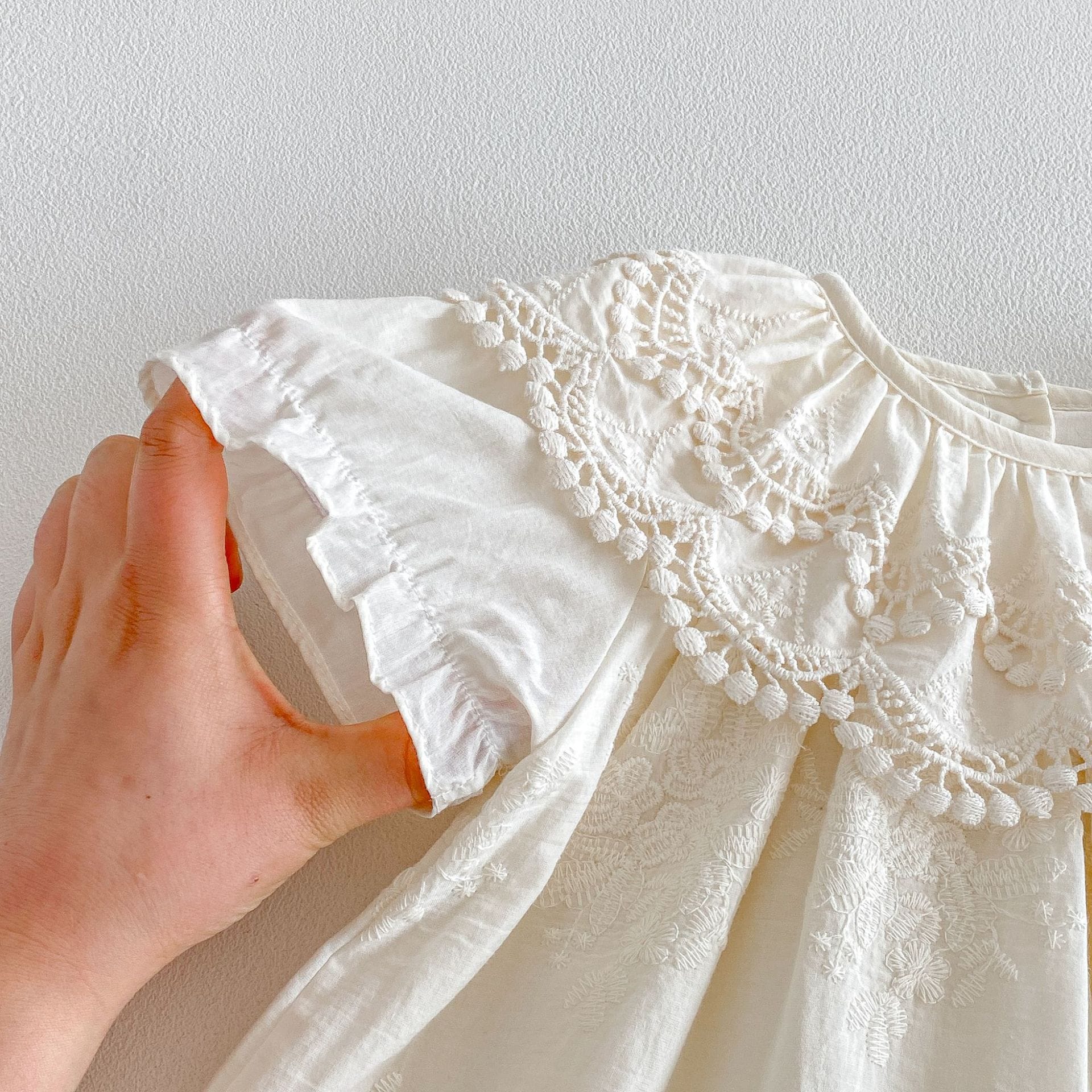 Lace Collar Embroidery Dress レース襟 総刺繍 コットン 半袖ワンピース【mh0012707】 angou 半袖ワンピース