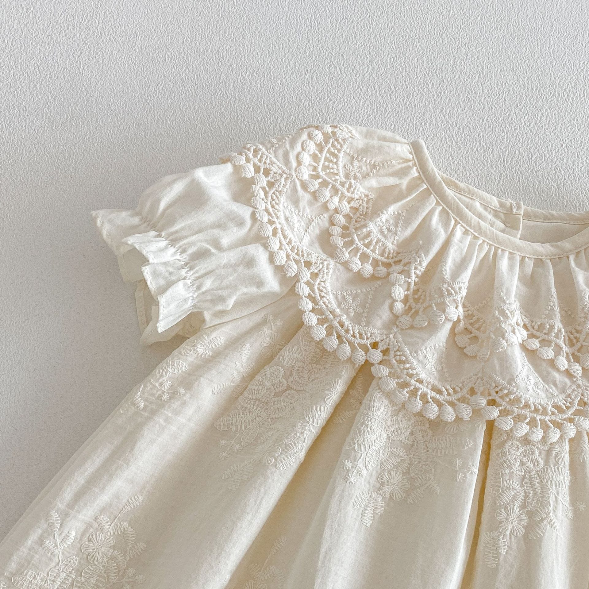 Lace Collar Embroidery Dress レース襟 総刺繍 コットン 半袖ワンピース【mh0012707】 angou 半袖ワンピース