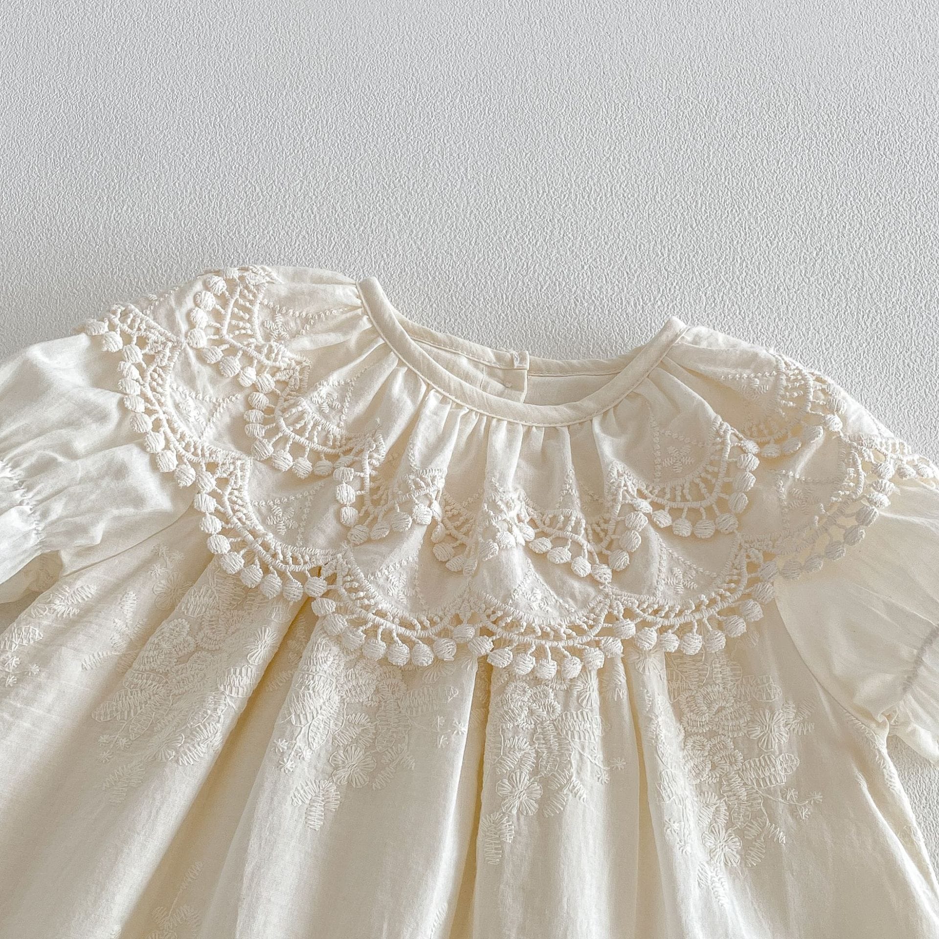 Lace Collar Embroidery Dress レース襟 総刺繍 コットン 半袖ワンピース【mh0012707】 angou 半袖ワンピース