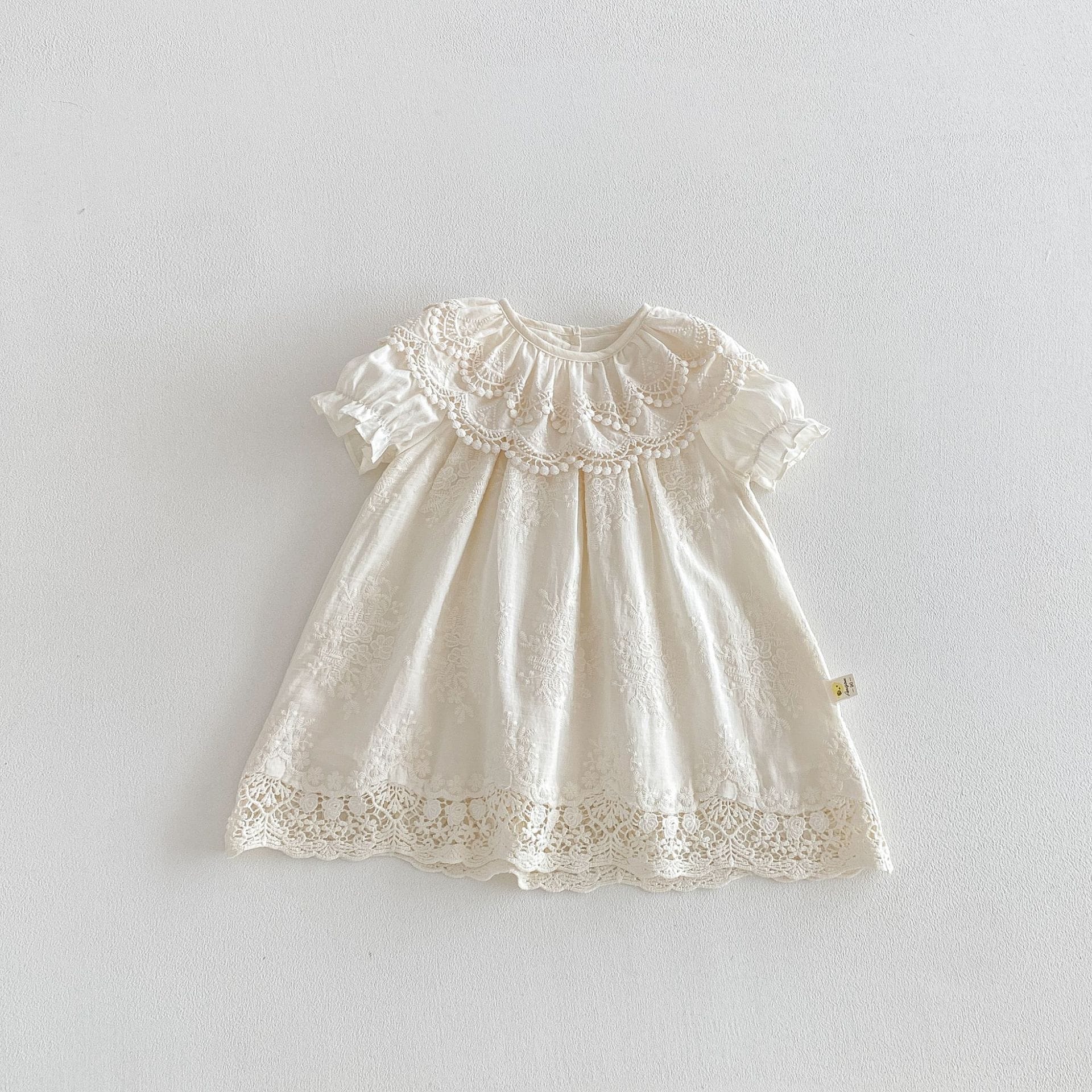 Lace Collar Embroidery Dress レース襟 総刺繍 コットン 半袖ワンピース【mh0012707】 angou 半袖ワンピース