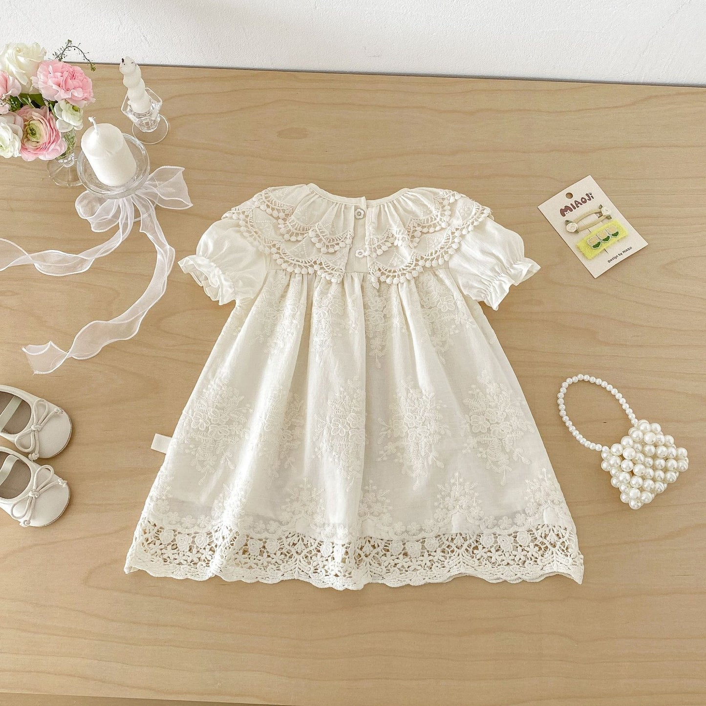 Lace Collar Embroidery Dress レース襟 総刺繍 コットン 半袖ワンピース【mh0012707】 angou 半袖ワンピース