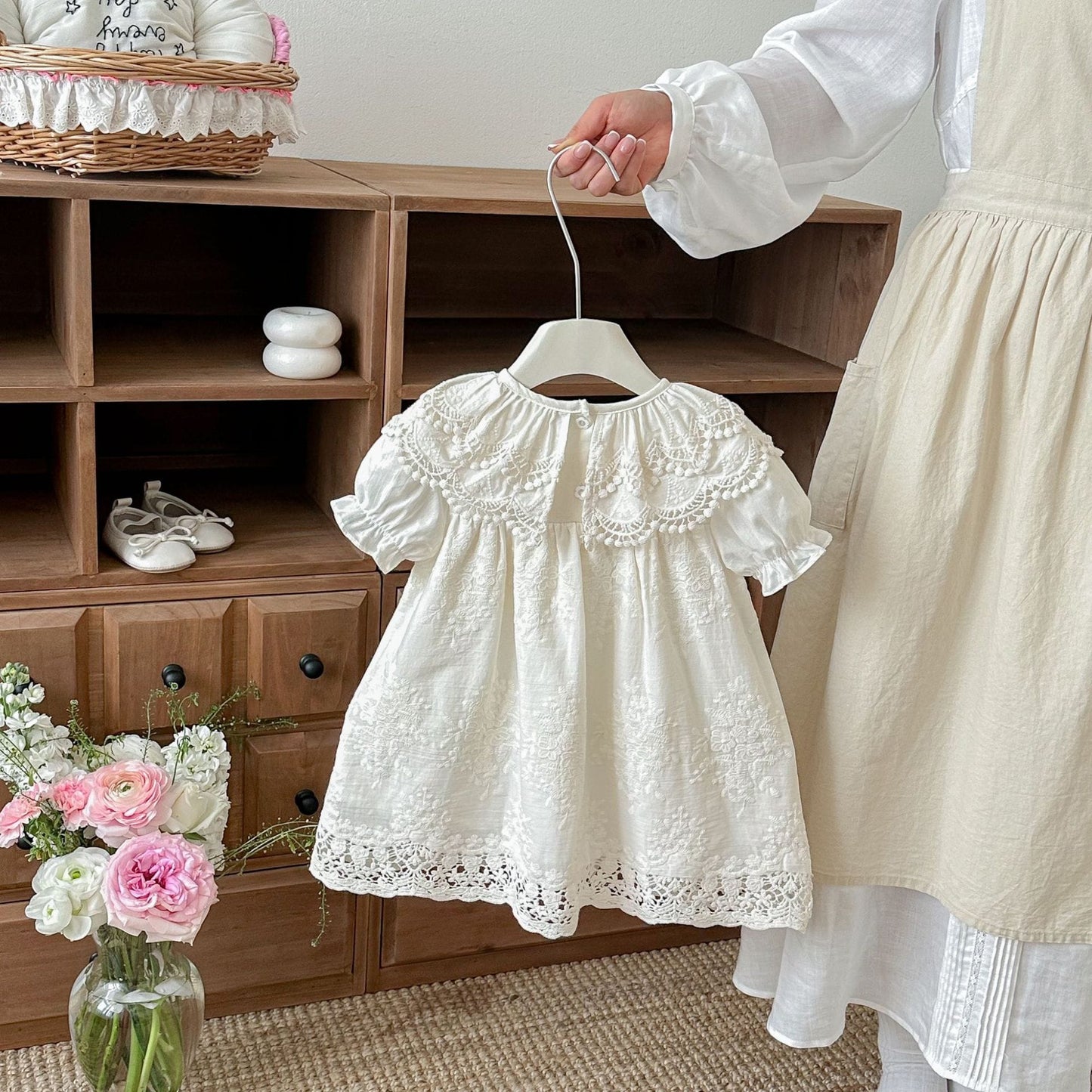 Lace Collar Embroidery Dress レース襟 総刺繍 コットン 半袖ワンピース【mh0012707】 angou 半袖ワンピース