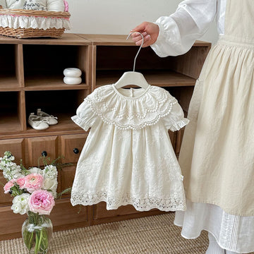 Lace Collar Embroidery Dress レース襟 総刺繍 コットン 半袖ワンピース【mh0012707】 angou 半袖ワンピース
