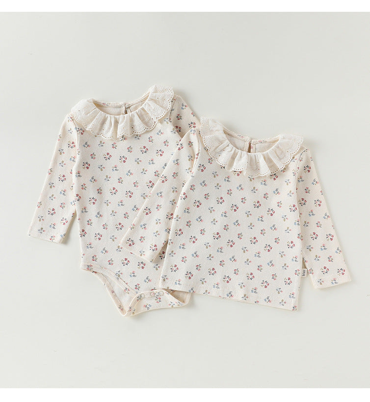 Lace Collar Floral Romper レースカラー 長袖ロンパース【mh0012328】 Beitaoya