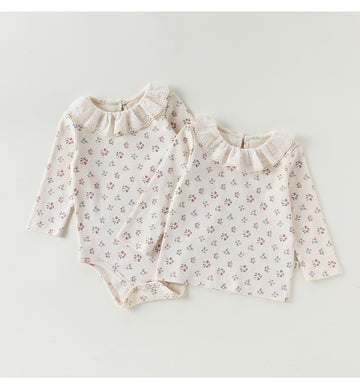 Lace Collar Floral Romper レースカラー 長袖ロンパース【mh0012328】 Beitaoya