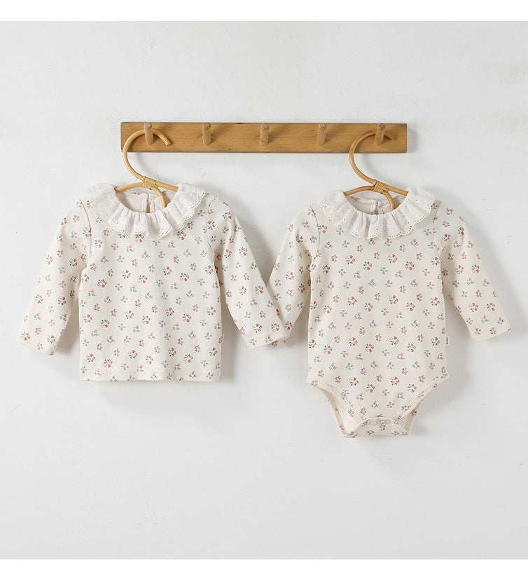 Lace Collar Floral Romper レースカラー 長袖ロンパース【mh0012328】 Beitaoya