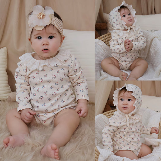 Lace Collar Floral Romper レースカラー 長袖ロンパース【mh0012328】 mamahalo shop