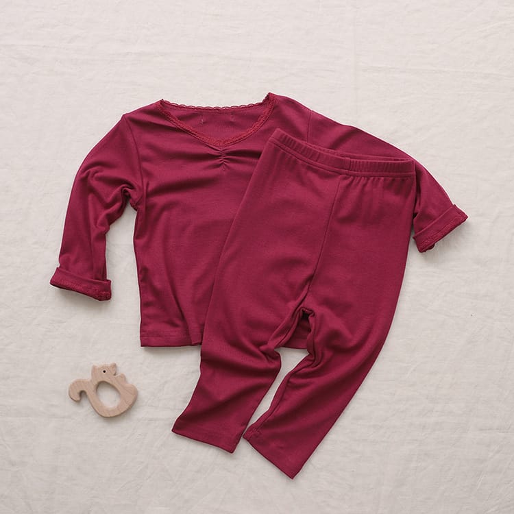 Lace Collar Loungewear Set レース襟 ルームウェア セットアップ【mh0012691】 Red / 73cm BBAMMA 長袖パジャマ