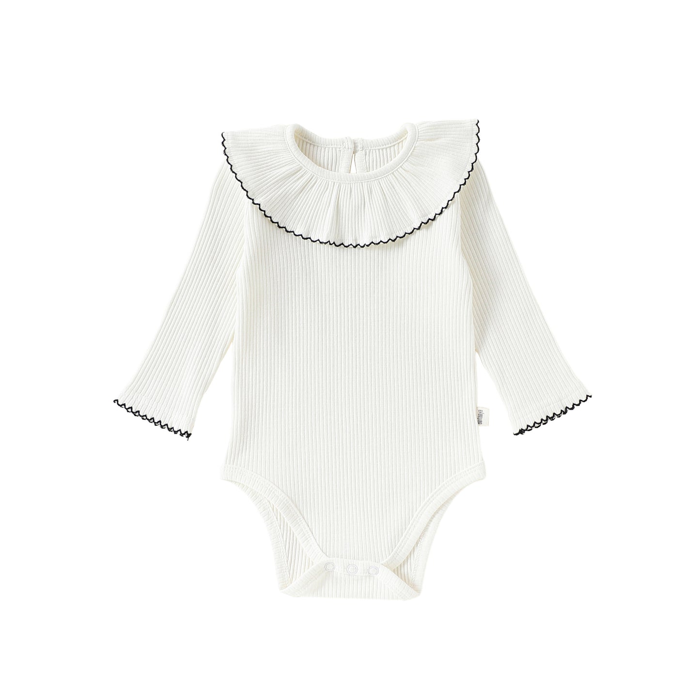 Lace Collar Ribbed Romper レース襟 長袖ロンパース【mh0012341】 66cm / Apricot lace collar mamahalo shop