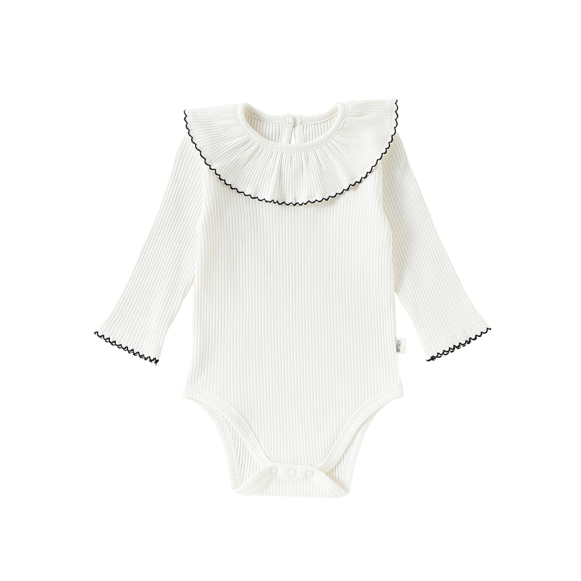 Lace Collar Ribbed Romper レース襟 長袖ロンパース【mh0012341】 66cm / Apricot lace collar mamahalo shop