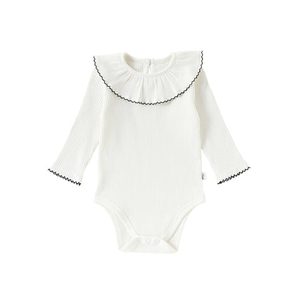 Lace Collar Ribbed Romper レース襟 長袖ロンパース【mh0012341】 66cm / Apricot lace collar mamahalo shop