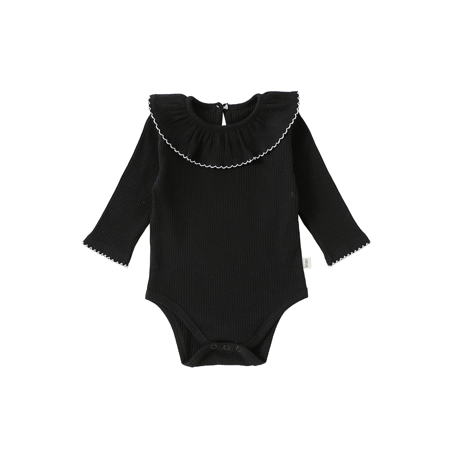 Lace Collar Ribbed Romper レース襟 長袖ロンパース【mh0012341】 66cm / Black lace collar mamahalo shop