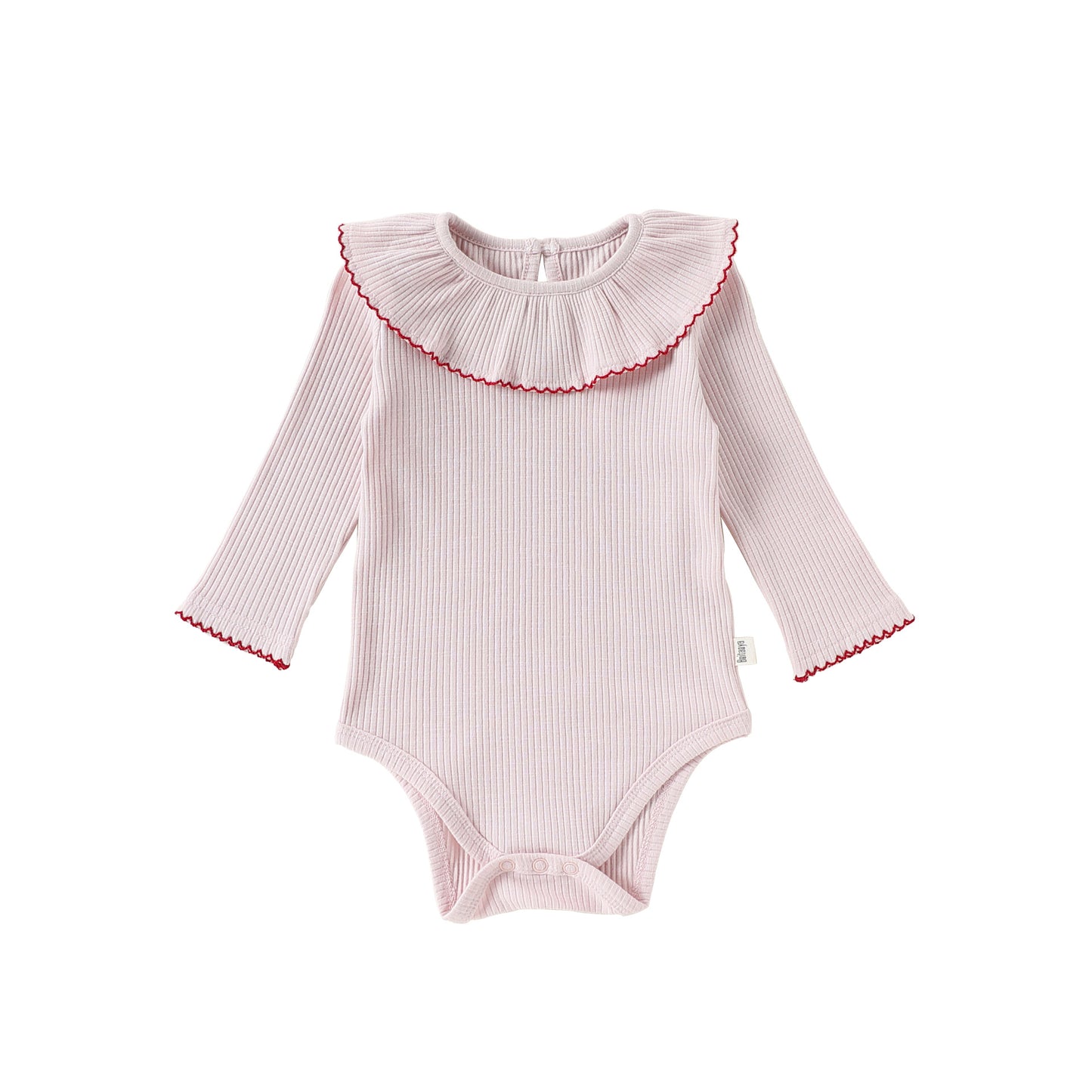 Lace Collar Ribbed Romper レース襟 長袖ロンパース【mh0012341】 66cm / Pink lace collar mamahalo shop