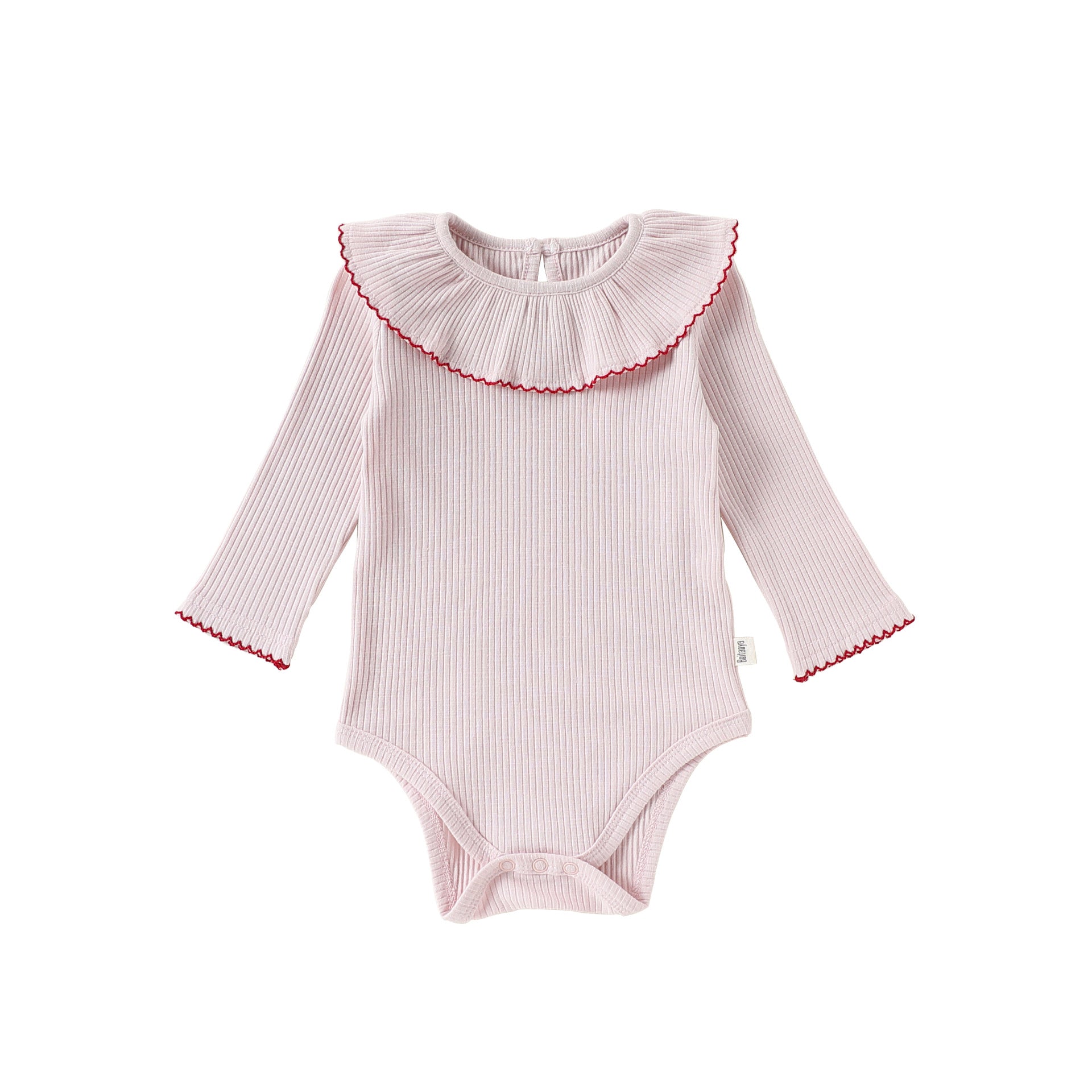 Lace Collar Ribbed Romper レース襟 長袖ロンパース【mh0012341】 66cm / Pink lace collar mamahalo shop