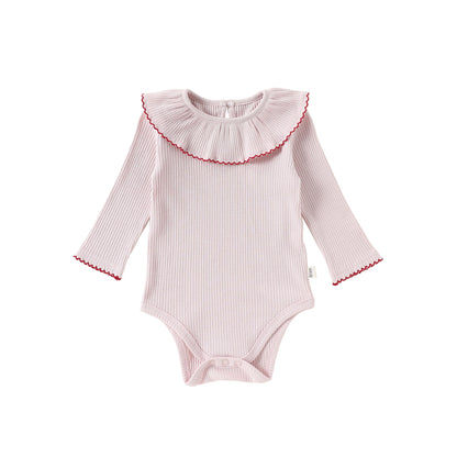 Lace Collar Ribbed Romper レース襟 長袖ロンパース【mh0012341】 66cm / Pink lace collar mamahalo shop