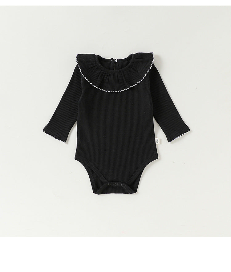 Lace Collar Ribbed Romper レース襟 長袖ロンパース【mh0012341】 Beitaoya