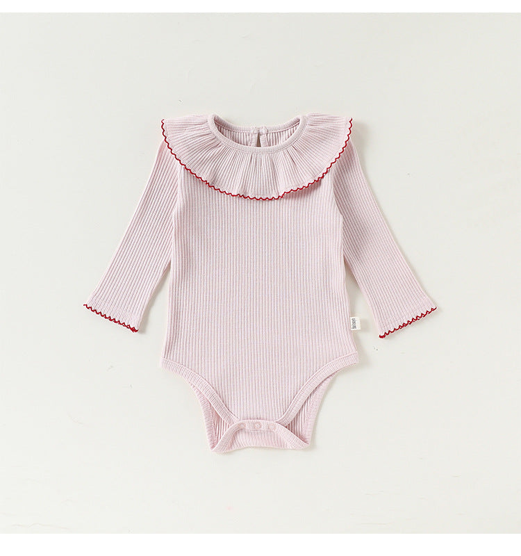 Lace Collar Ribbed Romper レース襟 長袖ロンパース【mh0012341】 Beitaoya