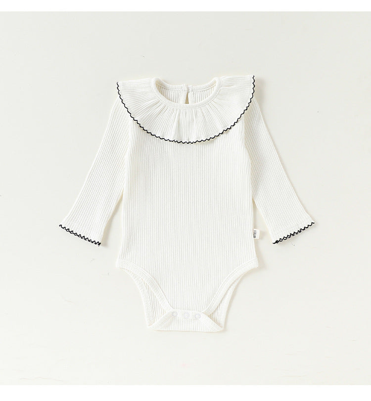 Lace Collar Ribbed Romper レース襟 長袖ロンパース【mh0012341】 Beitaoya