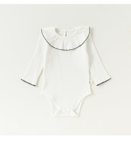 Lace Collar Ribbed Romper レース襟 長袖ロンパース【mh0012341】 Beitaoya