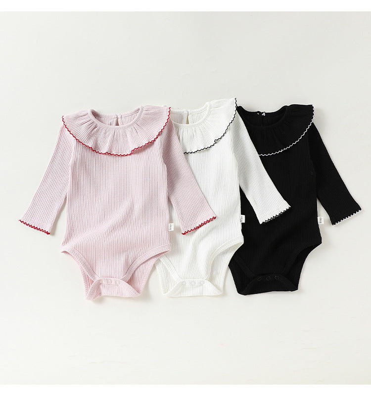 Lace Collar Ribbed Romper レース襟 長袖ロンパース【mh0012341】 Beitaoya