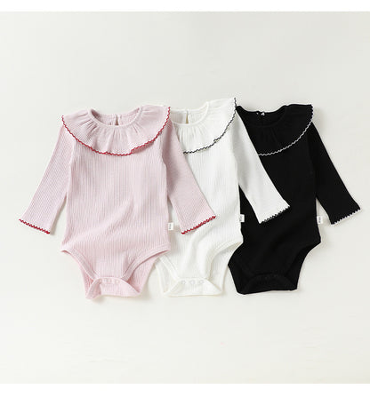 Lace Collar Ribbed Romper レース襟 長袖ロンパース【mh0012341】 Beitaoya