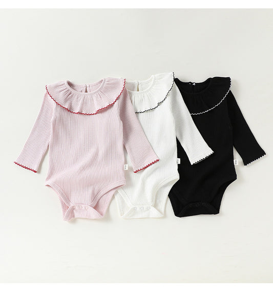 Lace Collar Ribbed Romper レース襟 長袖ロンパース【mh0012341】 Beitaoya