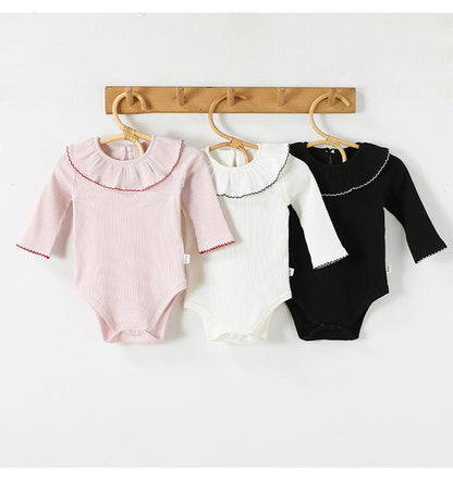 Lace Collar Ribbed Romper レース襟 長袖ロンパース【mh0012341】 Beitaoya