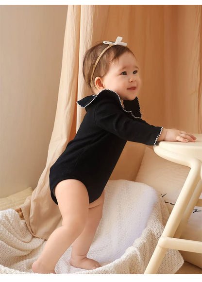 Lace Collar Ribbed Romper レース襟 長袖ロンパース【mh0012341】 Beitaoya