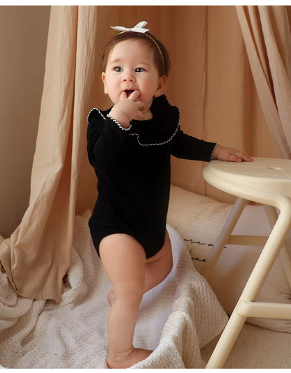 Lace Collar Ribbed Romper レース襟 長袖ロンパース【mh0012341】 Beitaoya