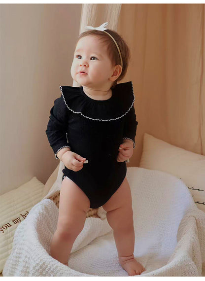 Lace Collar Ribbed Romper レース襟 長袖ロンパース【mh0012341】 Beitaoya