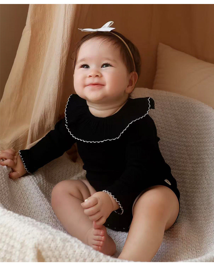 Lace Collar Ribbed Romper レース襟 長袖ロンパース【mh0012341】 Beitaoya