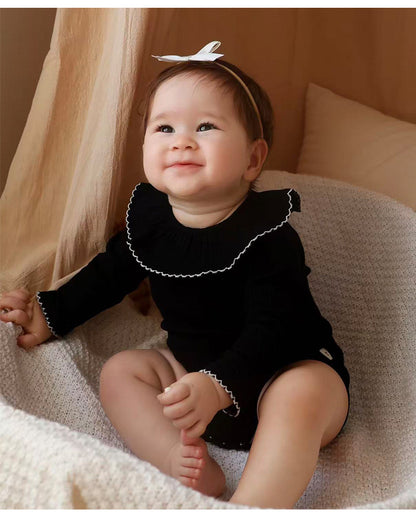 Lace Collar Ribbed Romper レース襟 長袖ロンパース【mh0012341】 Beitaoya