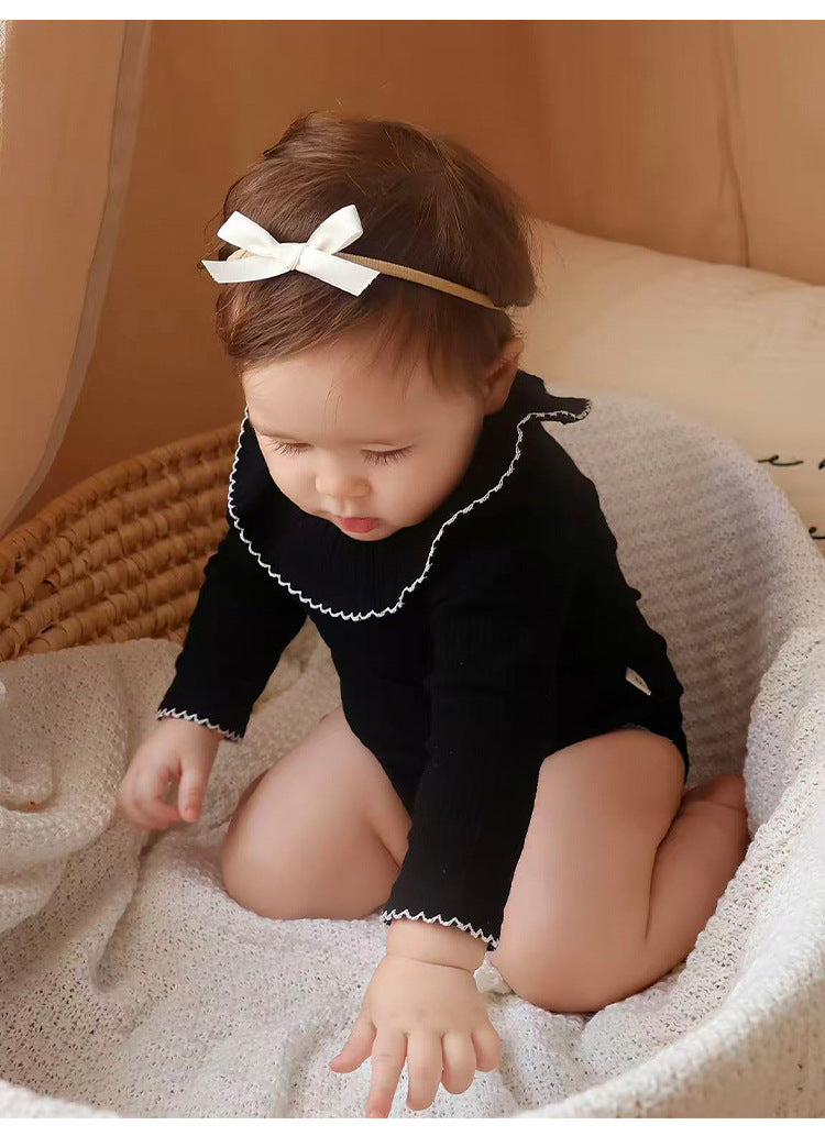 Lace Collar Ribbed Romper レース襟 長袖ロンパース【mh0012341】 Beitaoya