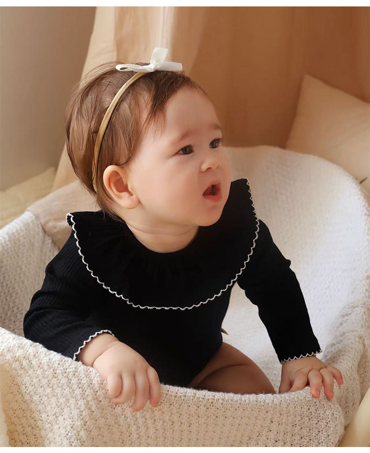 Lace Collar Ribbed Romper レース襟 長袖ロンパース【mh0012341】 Beitaoya