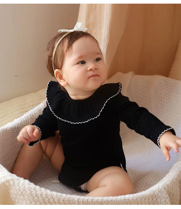 Lace Collar Ribbed Romper レース襟 長袖ロンパース【mh0012341】 Beitaoya