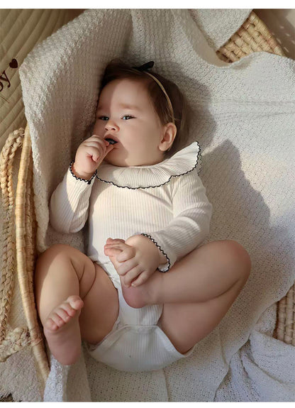 Lace Collar Ribbed Romper レース襟 長袖ロンパース【mh0012341】 Beitaoya