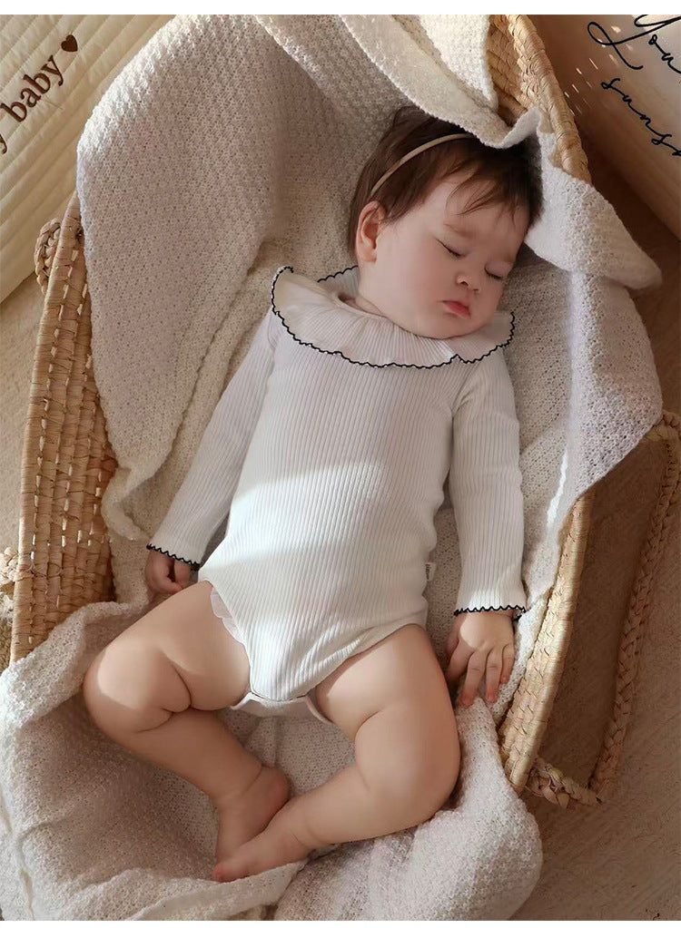 Lace Collar Ribbed Romper レース襟 長袖ロンパース【mh0012341】 Beitaoya