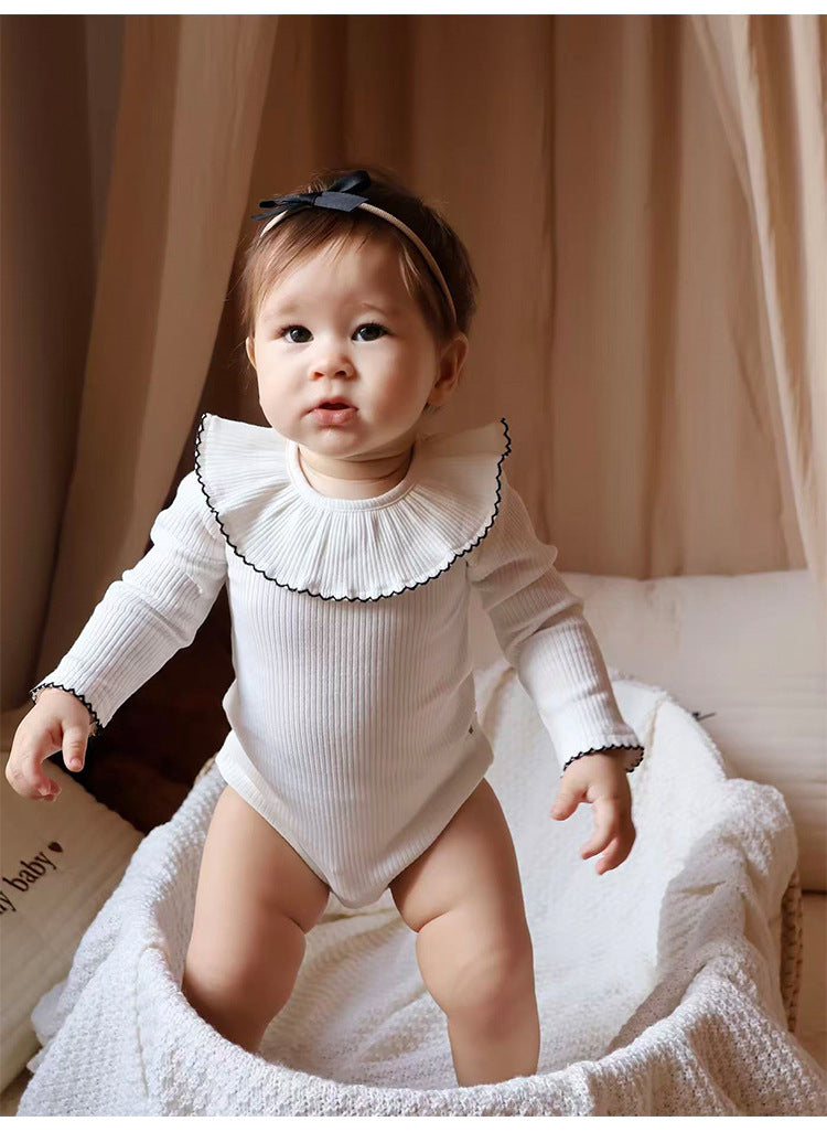 Lace Collar Ribbed Romper レース襟 長袖ロンパース【mh0012341】 Beitaoya
